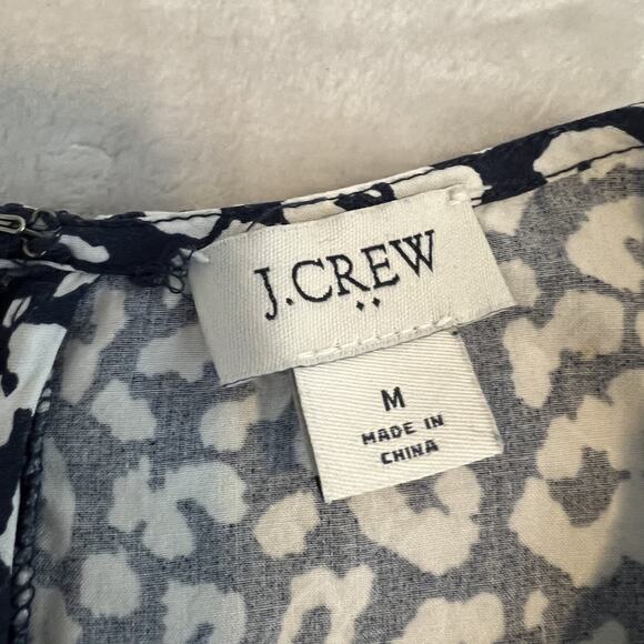 J Crew Midi Dress Womens Medium Blue White Leopard Print Puff Sleeve Tiered Boho - Picture 10 of 13